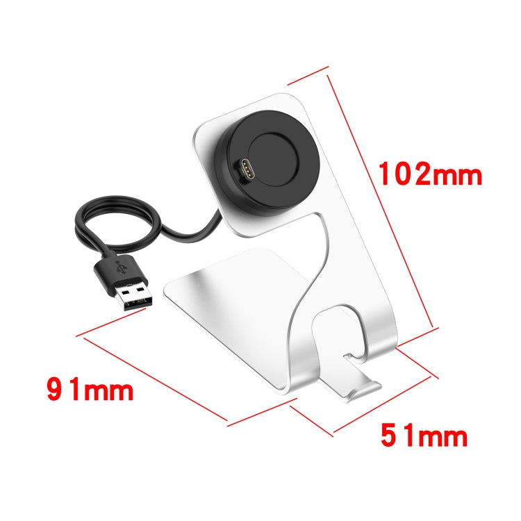 Silver metal smartwatch charger stand with cable, 91mm and 102mm size
