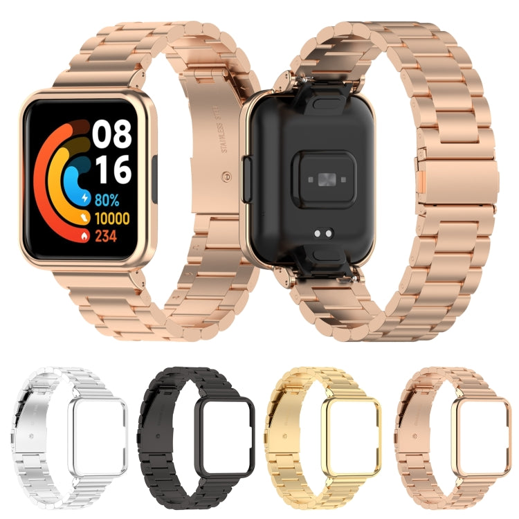 Metal watch strap set with frames: silver, black, gold, and rose gold