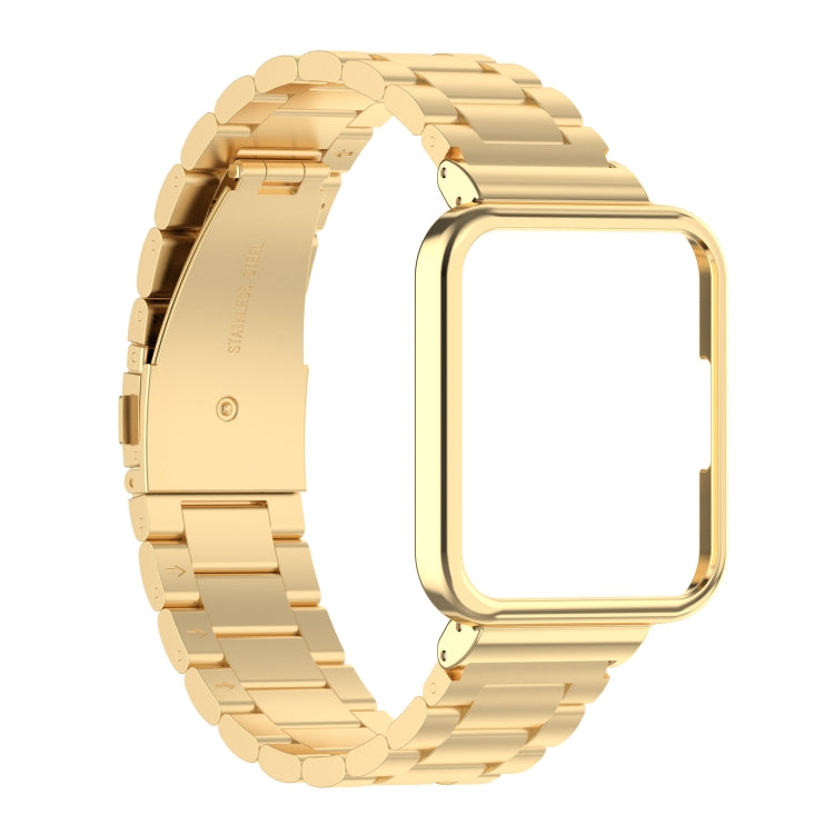 Gold metal watch strap with transparent watch frame and three-bead links
