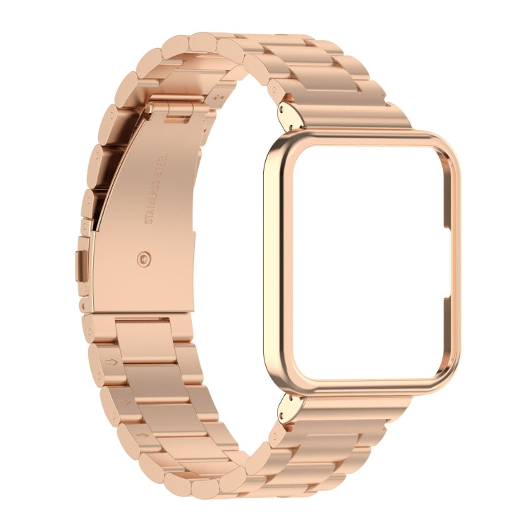 Rose gold three-bead metal watch strap with protective frame for smartwatch