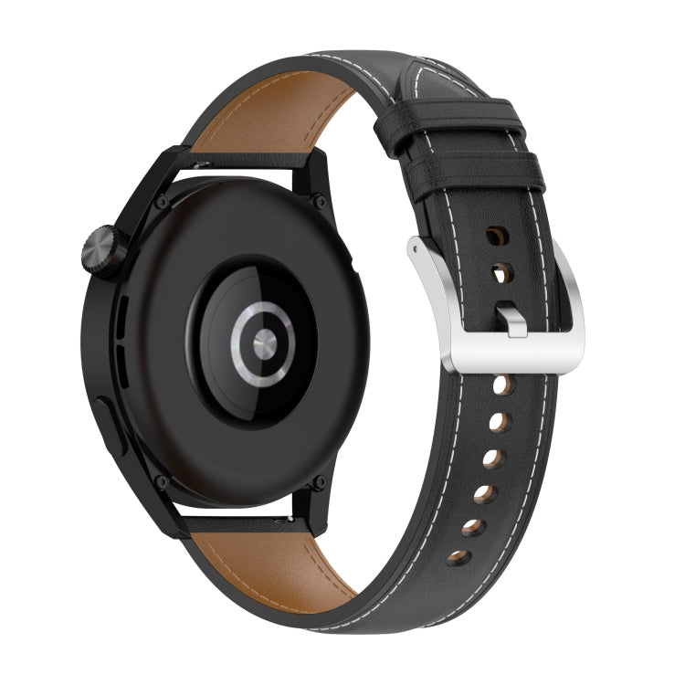Black smartwatch watch band with perforations and tan interior leather lining