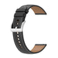 Black calf-texture sewing thread watch band with metal clasp and perforations