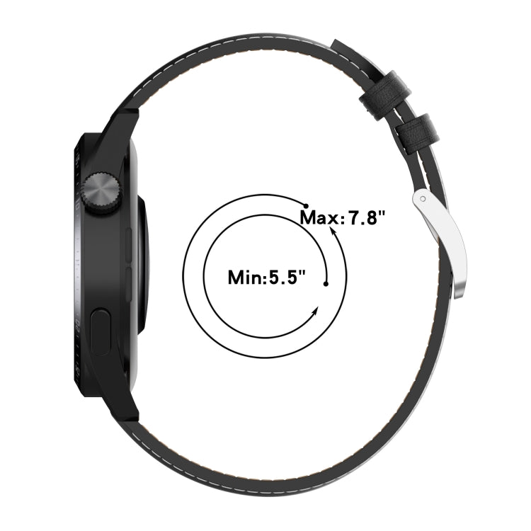 Black watch band with buckle, adjustable length range min 5.5 in to max 7.8 in