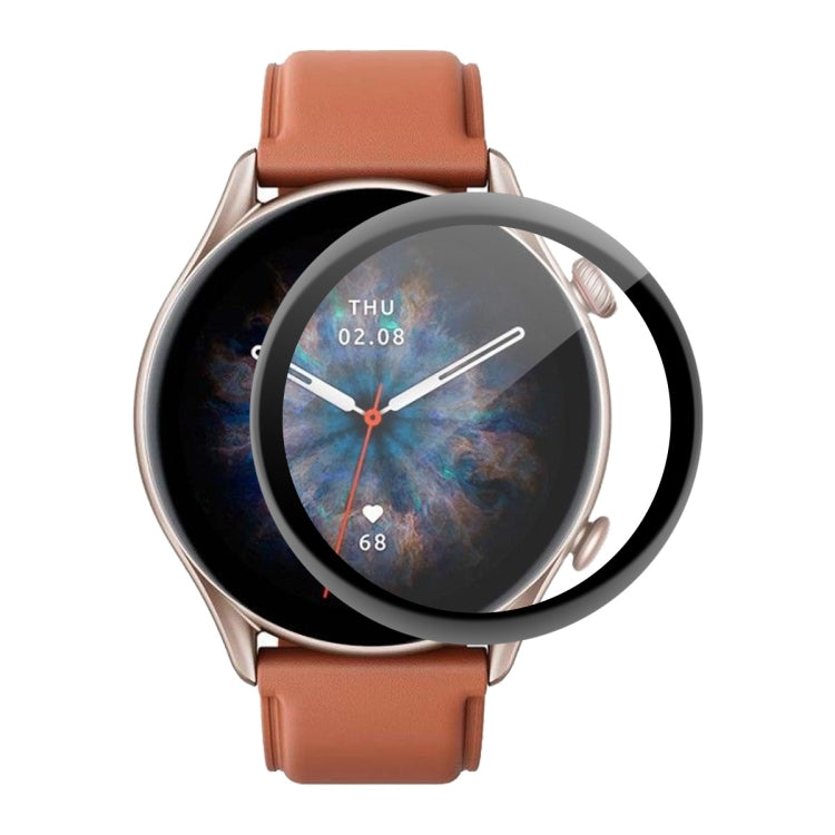 3D curved screen protector film with full coverage ring on smartwatch face.