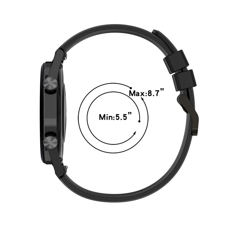 Black silicone watch band sizing guide: Min 5.5 in to Max 8.7 in
