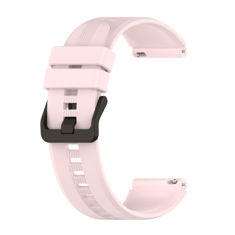 Pink silicone vertical watch band with metal pin-and-buckle clasp, 22mm
