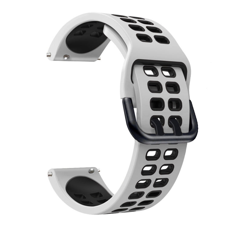 Mixed-color silicone watch strap, white band with black perforated accents