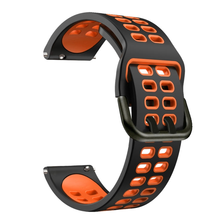Mixed-color silicone watch strap, black band with orange perforated accents