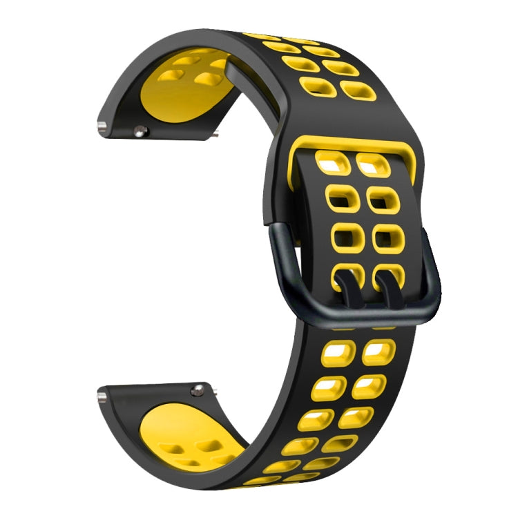 Mixed-color silicone watch strap, black band with yellow perforated accents