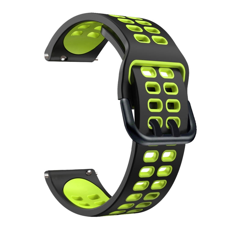 Mixed-color silicone watch strap, black band with neon green perforated accents