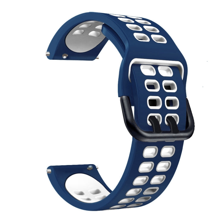 Mixed-color silicone watch strap, dark blue band with silver perforated accents