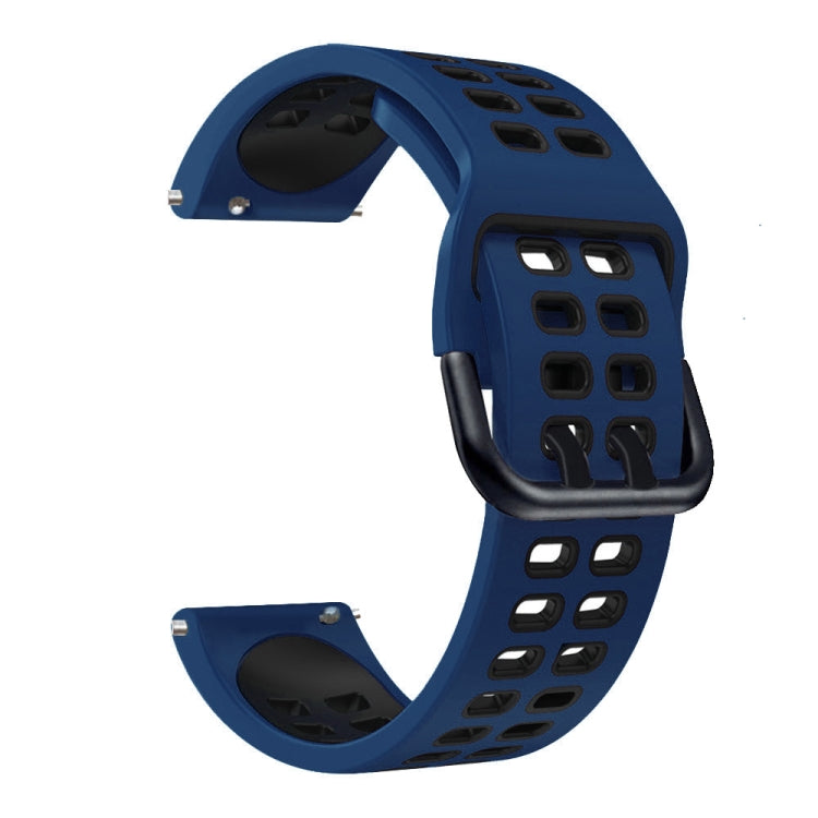 Mixed-color silicone watch strap, blue band with black perforated accents