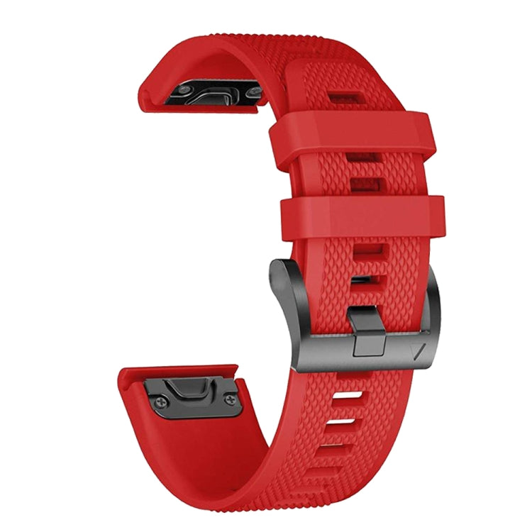 Red silicone watch strap with textured pattern and metal buckle, 22mm width