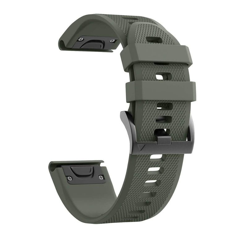 Silicone watch strap, dark gray textured weave with black keeper and buckle.