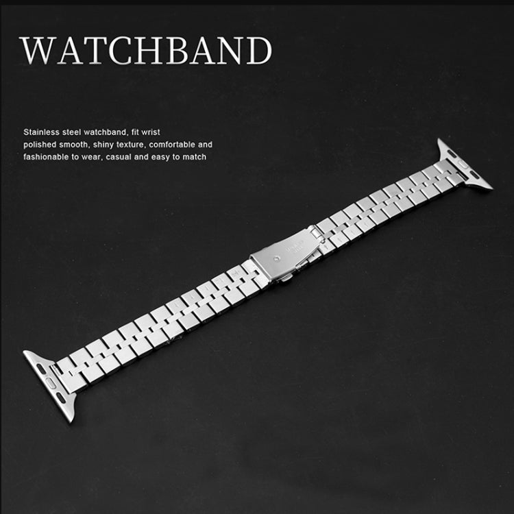 Half-round metal watch band for Apple Watch, silver links with fold-over clasp