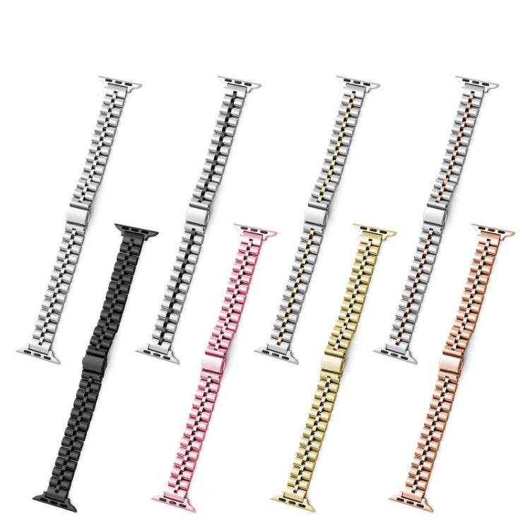 Set of half-round metal Apple Watch bands in multiple colors, three-bead style