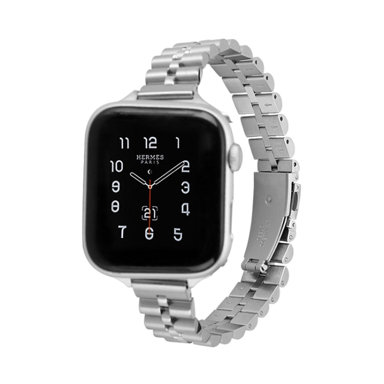 Half-round three-bead metal watch band for Apple Watch, silver metal links