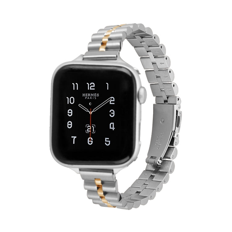 Two-tone half-round metal watch band for Apple Watch with gold accent links