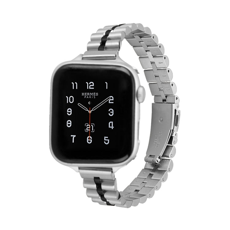 Two-tone half-round metal watch band for Apple Watch with black center links