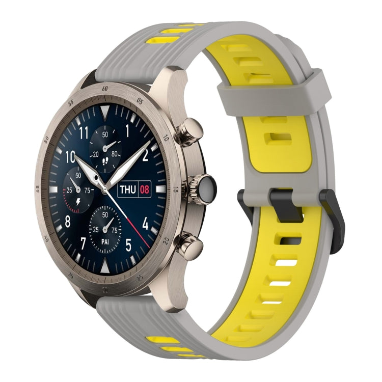 22mm two-color silicone watch band with vertical pattern, gray and yellow