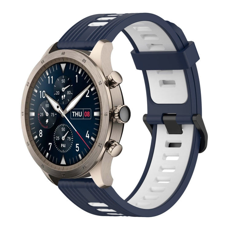22mm two-color silicone watch band with vertical pattern, navy blue and white
