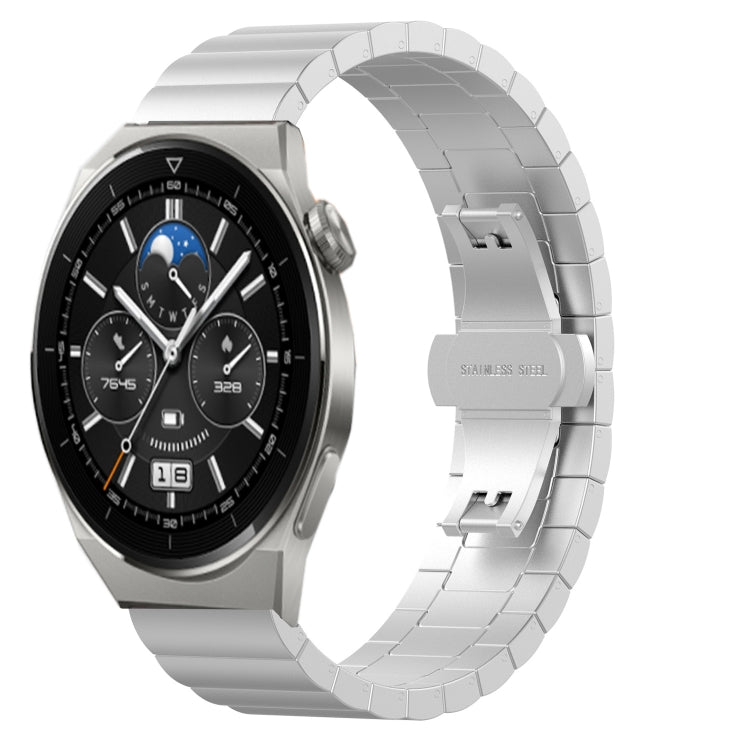 Silver metal smartwatch watch band with link design and butterfly double buckle