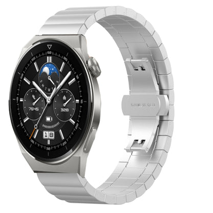 Silver metal smartwatch watch band with link design and butterfly double buckle