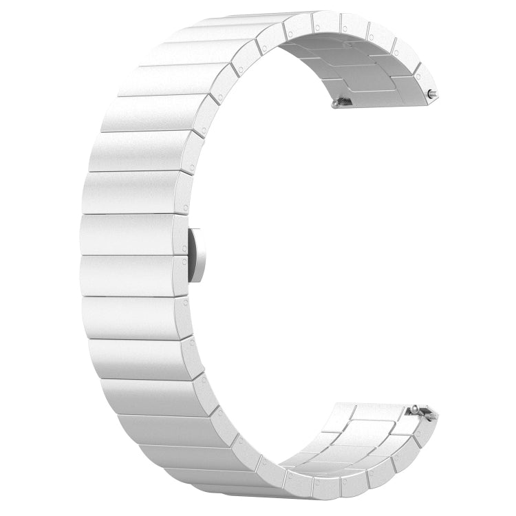 Silver metal smartwatch strap with link design and butterfly double buckle
