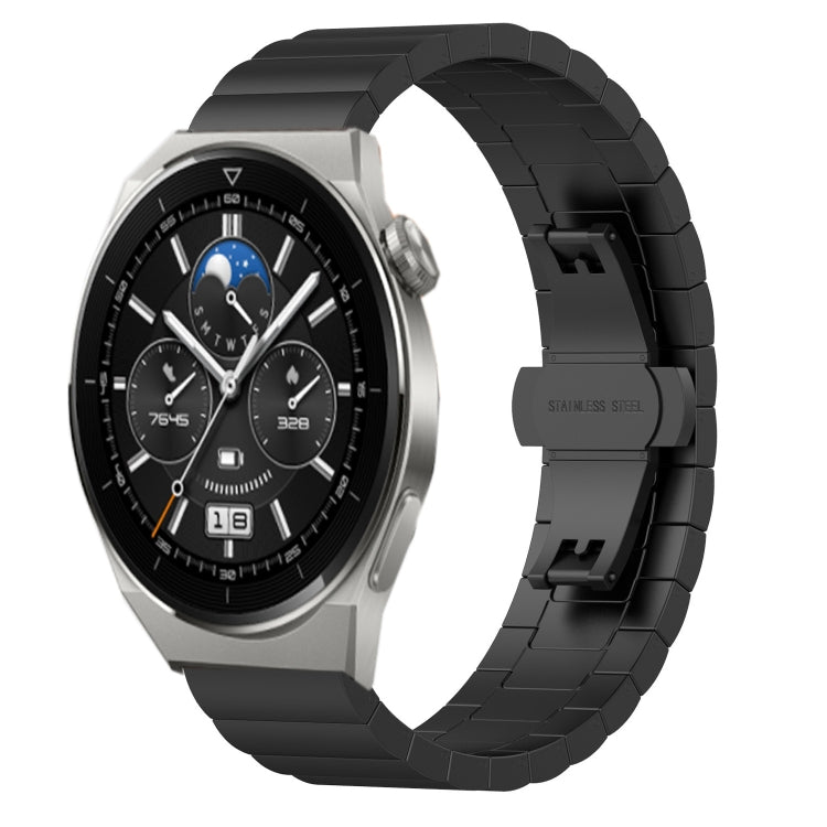 Black metal smartwatch watch band with link design and butterfly double buckle