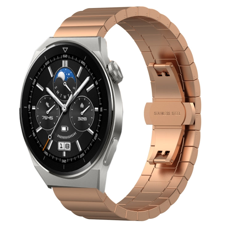Rose gold metal watch band with butterfly-style double buckle for smartwatch