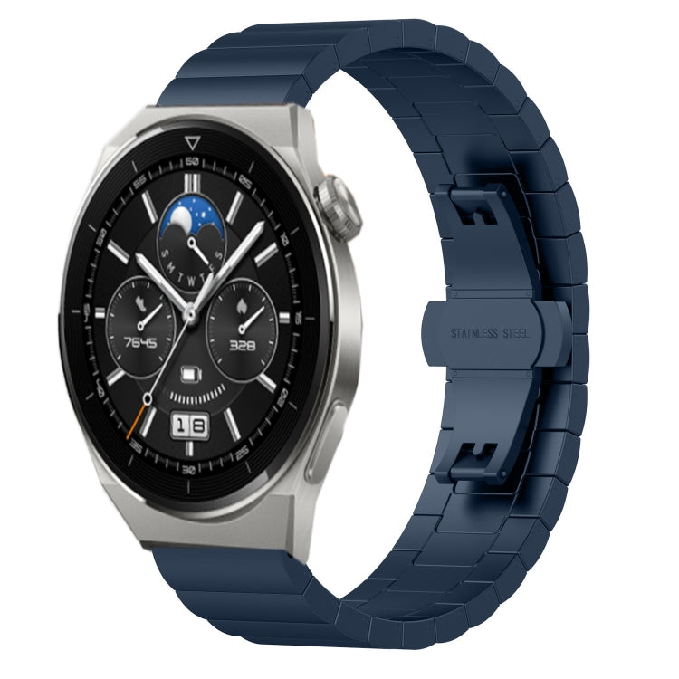 Blue metal smartwatch strap with link design and butterfly double buckle