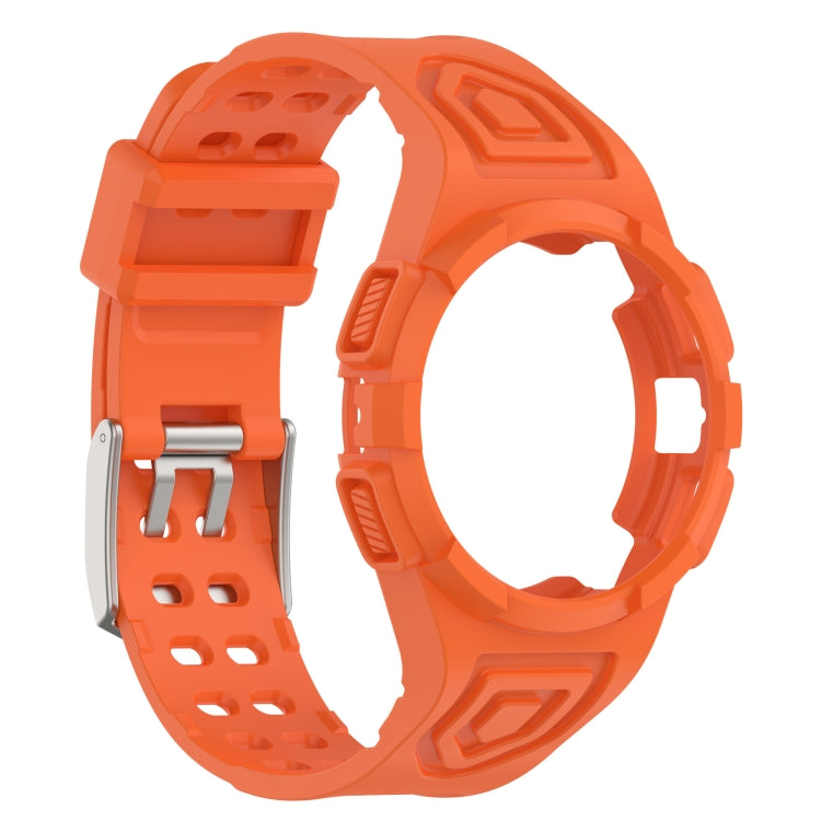 Orange silicone watch band strap with metal clasp and vented perforations