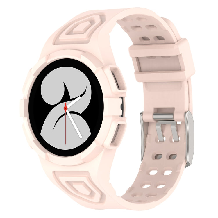Silicone integrated watch band in light pink, with perforated strap and metal buckle clasp