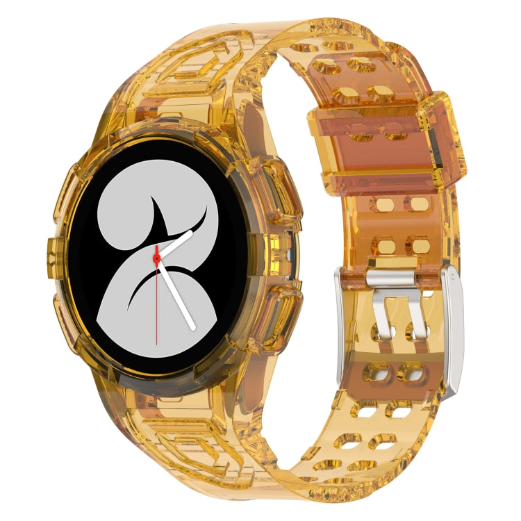 Silicone integrated watch band in transparent orange, with perforated strap and metal clasp