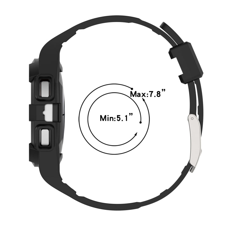 Silicone integrated watch band size guide: Min 5.1 in, Max 7.8 in