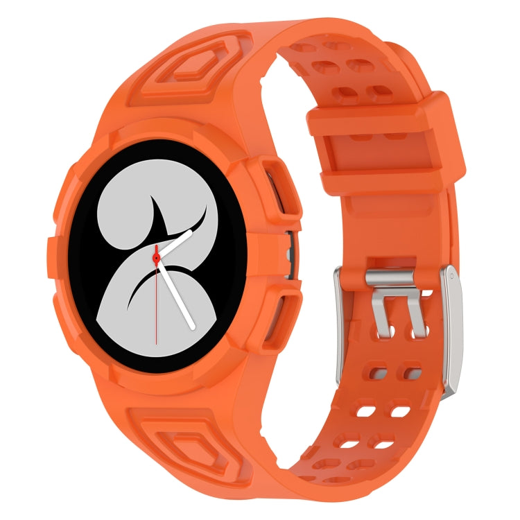 Orange silicone watch band with round face cutout and perforated strap details