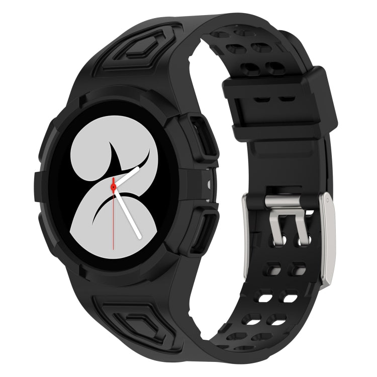 Black silicone watch band with perforated links and adjustable clasp hardware