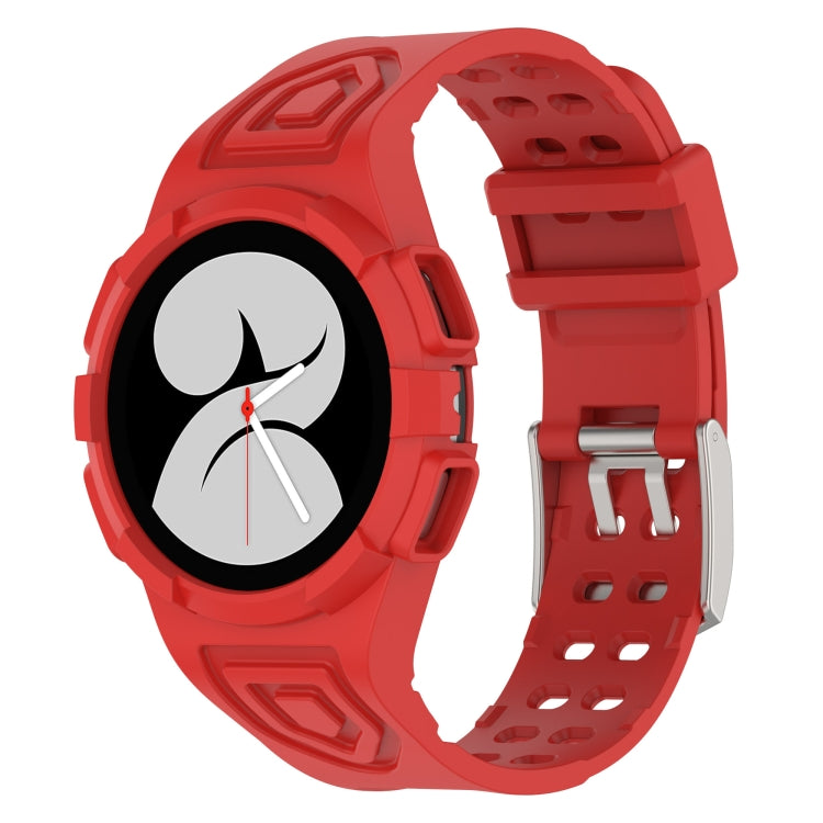 Red silicone watch band with perforated strap and silver buckle clasp