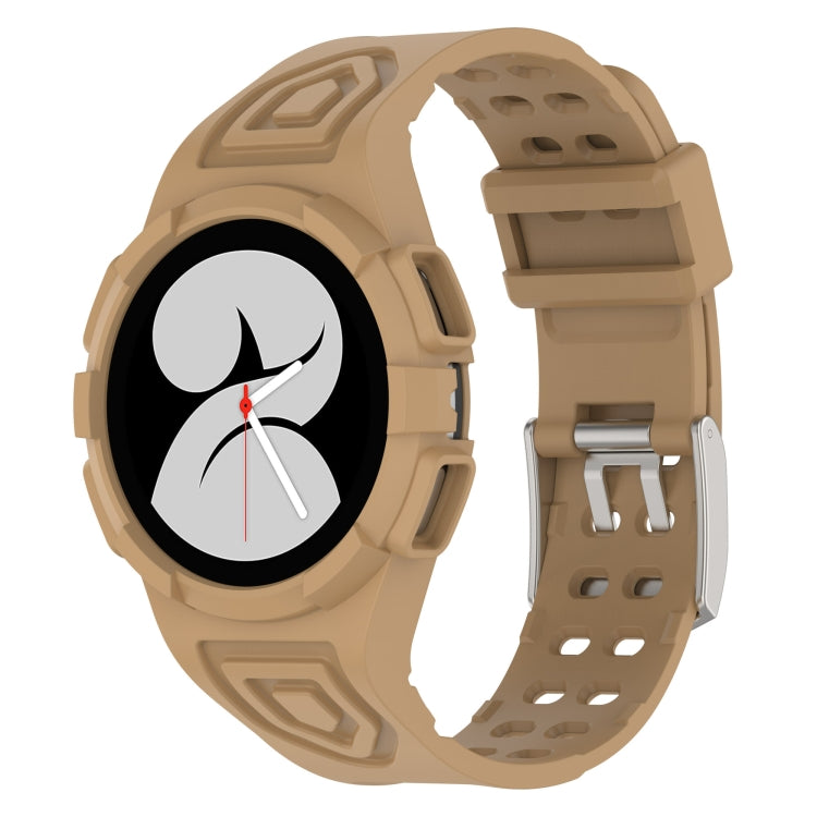 Silicone integrated watch band in coffee beige, showing watch case openings and buckle clasp