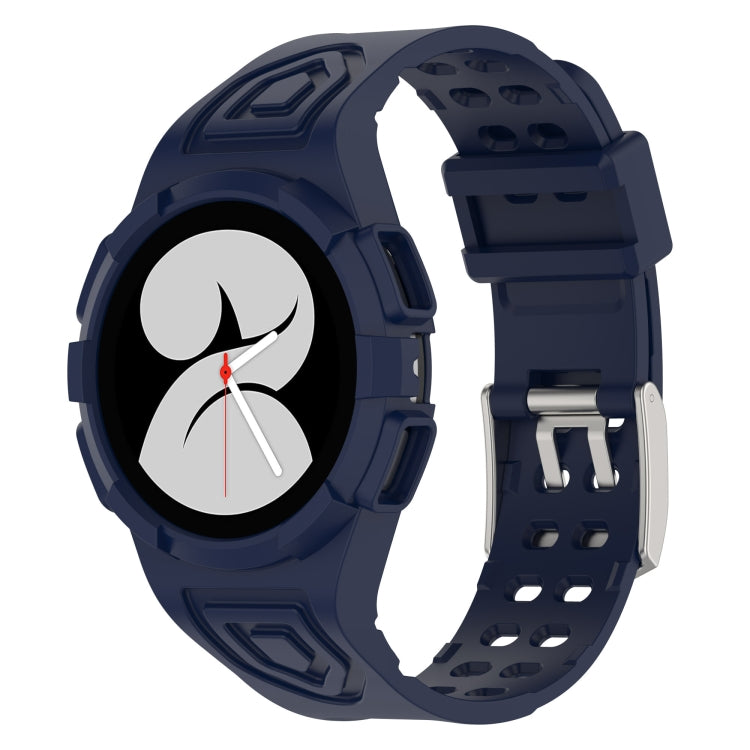 Silicone integrated watch band in dark blue, showing molded pattern and buckle clasp detail