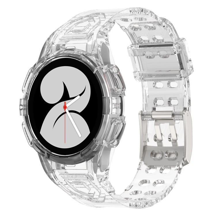 Silicone integrated watch band in transparent clear, side view of molded links and clasp