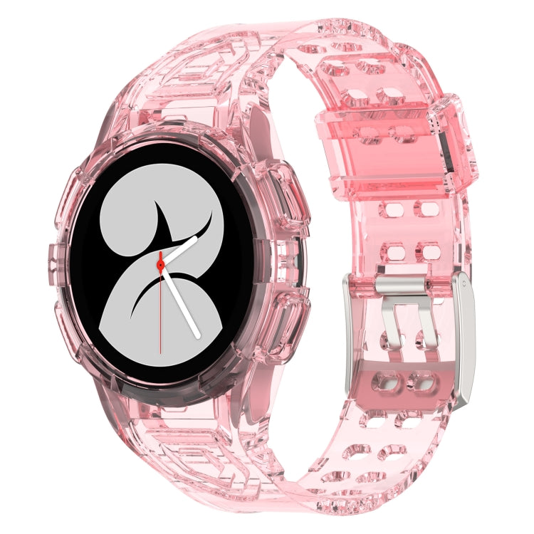 Pink transparent silicone integrated watch band, front view with metal-style buckle
