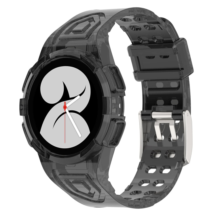 Black silicone integrated watch band, front view with perforated strap and clasp