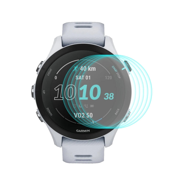 Tempered glass screen protector for Garmin smartwatch, edge-to-edge coverage on display.