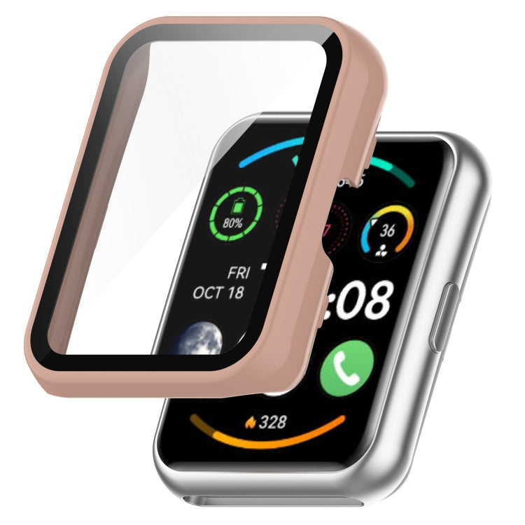 Pink fully enclosed protective watch case with clear screen window
