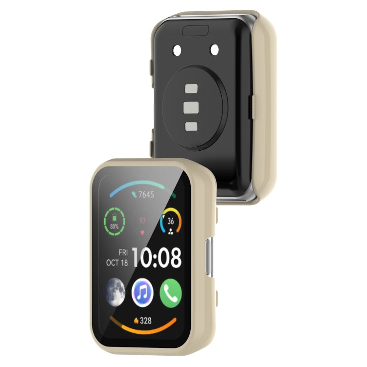 Ivory protective watch case with clear front screen cover and side buttons
