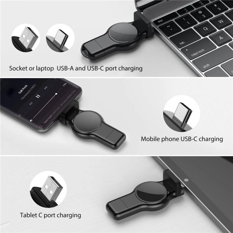 Black magnetic watch charger stand with USB-C and USB-A charging ports