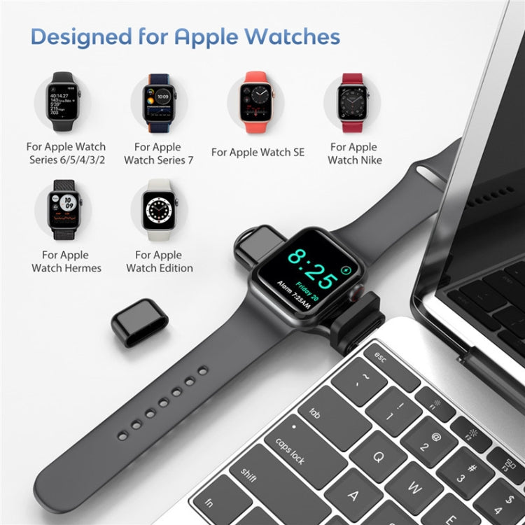 Black magnetic Apple Watch charger dock with USB-C input for multiple models
