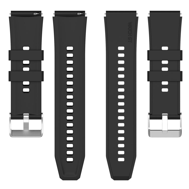 Black silicone watch strap pair, silver buckle and perforated track links