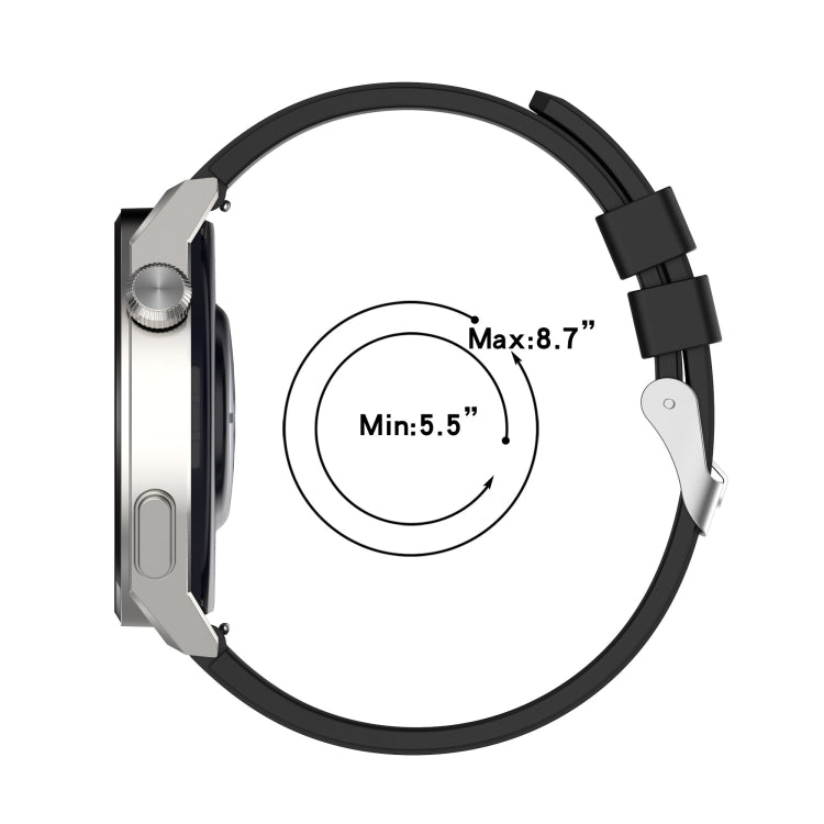 Silicone watch strap with silver buckle, black, adjustable fit for 20mm watches